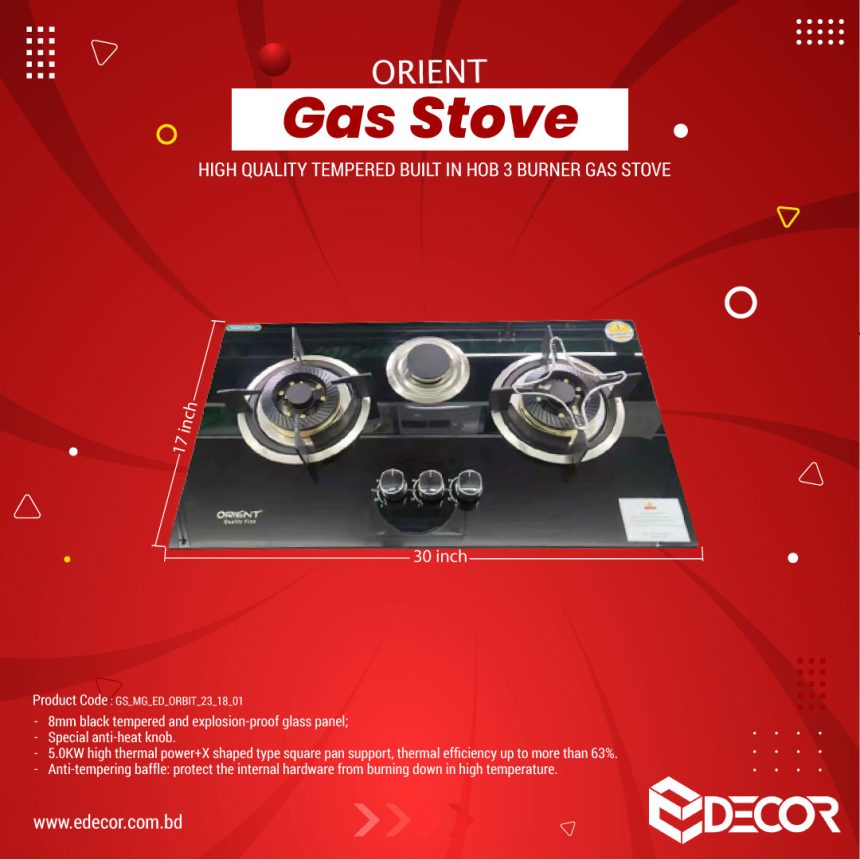 HIGH QUALITY TEMPERED BUILT IN GAS STOVE ORBIT eDecor
